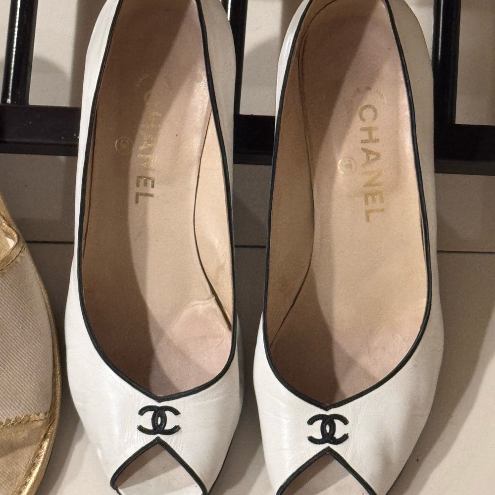 Chanel White Peep-Toe Women's Shoes